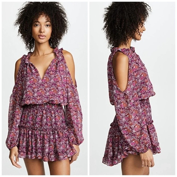 MISA Los Angeles Yesenia Mini Dress Floral Tassle Cold Shoulder Cottagecore XS